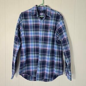Ralph Lauren Plaid Long Sleeve Shirt Button Down Pink Blue Size Large